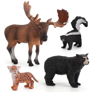 Simulation Wildlife Animal Models Educational Realistic PVC Tiger Skunk Black Bear Moose Solid Action Figures Kids Toys