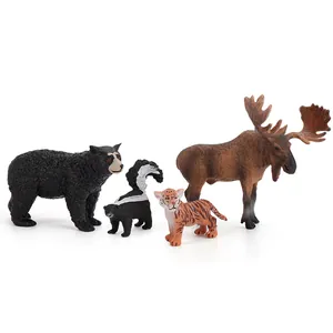 Realistic wildlife animal model set including bear, skunk, tiger and moose figures