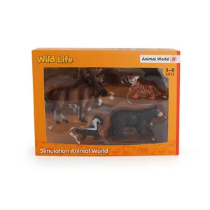 Wild animal model set featuring moose, tiger, bear and skunk in window box packaging