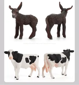 Detailed views of realistic cow and donkey animal models with fine hair textures