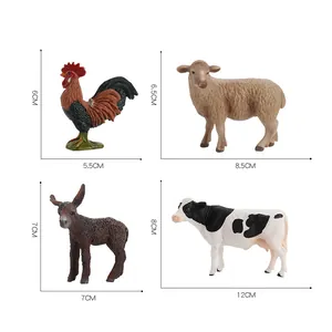 Realistic farm animal figures set including cow, sheep, rooster and donkey toys