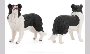 Dual-view detail of realistic border collie animal model with textured black and white fur