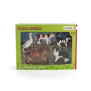 Farm World simulation toy set featuring goose, cow, cat, horse and dog in a window box