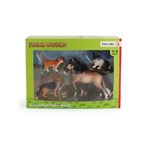 Realistic farm animal toy set with horse, dog, cat and rabbit in window display box
