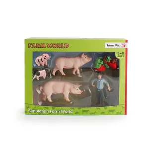 Bauernhof-Spielset mit Schweinefamilie und Bauernfigur in einer grünen Fensterbox