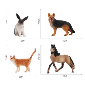 Detailed farm animal models featuring horse, dog, cat and rabbit with size measurements
