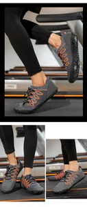 Detalle de las suelas de goma antideslizantes de zapatillas fitness en una cinta