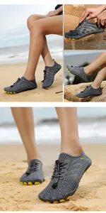 Quick-dry outdoor wading shoes with gray mesh, yellow accents, and anti-slip rubber soles