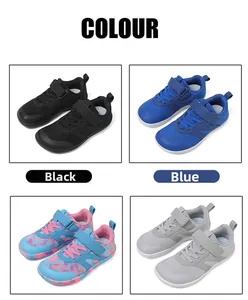Vue en grille montrant quatre couleurs de chaussures pieds nus respirantes pour enfants