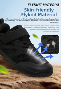 Détails du tissu Flyknit respirant et de la bride Velcro pour chaussure de sport enfant
