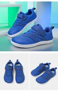 Baskets pieds nus bleues pour enfants avec tige en maille et semelles antidérapantes