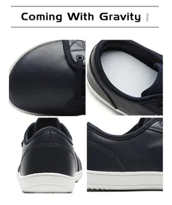 Dettagli di sneaker in ecopelle blu navy con cuciture di precisione e fodera interna