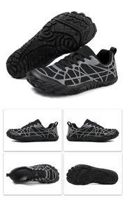 Detail of outdoor hiking shoes with breathable mesh and anti-slip rubber outsole