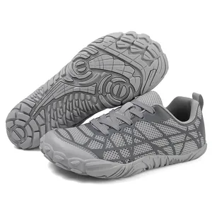 Dark grey breathable barefoot shoes with wide toe box and anti-slip rubber grip soles