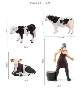 Detailed dimensions of miniature farm animal figures and female worker model set