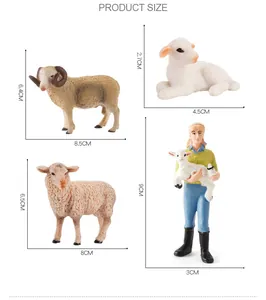 Detailed size specifications for sheep farm animal models and woman farmer figurine