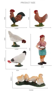 Detailed size specifications for realistic farm animal poultry figurines and farm worker