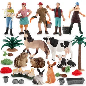 Realistic farm animal model set with miniature figures and livestock for sand table