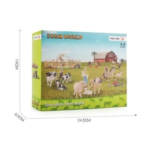 Simulation Farm World toy set box with animals and figures, size 24.5x19x6.5cm