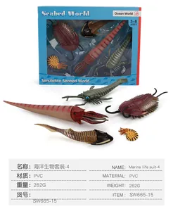Detail of prehistoric marine life PVC models in windowed seabed world gift packaging