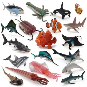 Realistic marine animal toy set including orca and shark figurines for display
