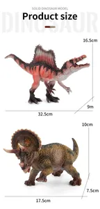 Detailed view of solid Spinosaurus and Triceratops models with dimensions and scale markings