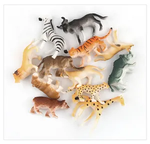 Collection of realistic miniature wild animal figurines including lion, tiger and giraffe