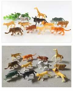 Detailed macro view of 12 miniature wild animal figures with realistic skin textures