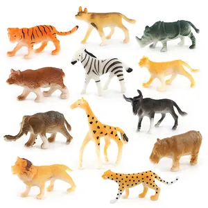Simulation Mini Wild Animal Model Set PVC Static Solid Lion Tiger Elephant Giraffe Educational Toy For Kids Gift