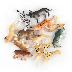 Set of 12 realistic miniature wild animal figurines including lion tiger and elephant