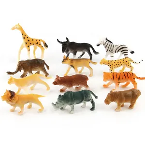 Set of 12 realistic wild animal toy figurines including lion tiger and giraffe models