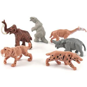 6-piece prehistoric animal model set featuring saber-tooth tiger and mammoth toys