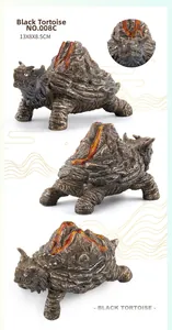Macro view of Black Tortoise mythical beast figurine with lava texture, 13x8x8.5cm