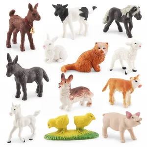 Realistic Farm Animal Babies Model Figures PVC Miniatures Pig Cow Horse Donkey Sheep Cat Dog Chicken Figures For Educational Learning Sand Table Play Decorations Children Gift