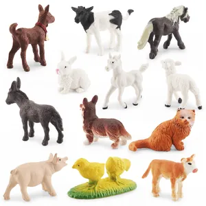 Detailed 12-piece realistic farm animal figurines set with horse, cow and pig models