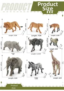 Size chart showing dimensions in CM for realistic African wildlife animal figurines