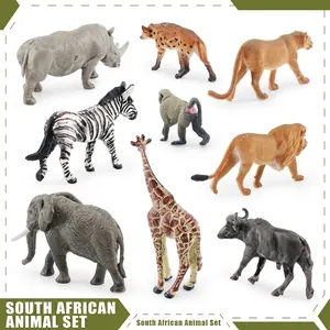 Realistic South African animal toy set featuring lion elephant zebra and rhino models