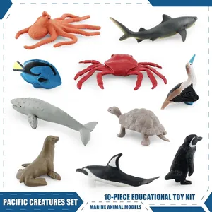 Set di 10 creature del Pacifico con figure realistiche di squalo e pinguino
