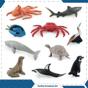 Pacific Creatures Set with 10 realistic ocean animal figures like shark and penguin