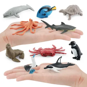 Set of 10 realistic miniature marine animal figurines including whale, shark and turtle