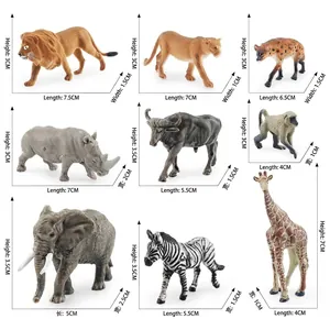 Realistic 9-piece set of wild animal figurines with detailed textures and size labels