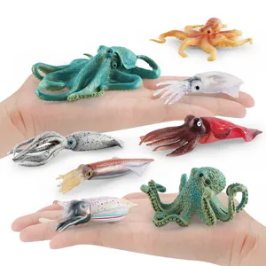Realistic 8-piece ocean animal model set featuring octopus and squid figurines