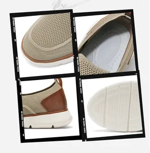 Detailansicht des atmungsaktiven Strickmaterials und der rutschfesten Sohle für Herrenschuhe