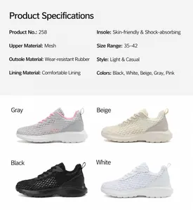 Tabella dettagliata delle scarpe da corsa in mesh traspirante in quattro colori e taglie