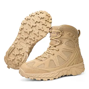 Sand-colored tactical boots for men with breathable mesh and anti-slip rubber soles