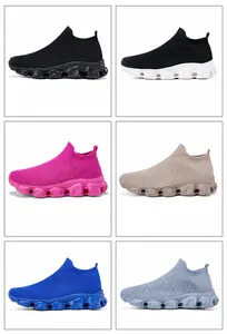 Collage of breathable slip-on mesh sneakers shown in six different vibrant colors