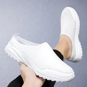Ultralight white mesh slip-on sneakers for men featuring breathable fabric and foam sole