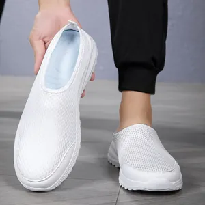 Ultralight breathable white mesh slip-on sneakers for men and women, summer athletic shoes