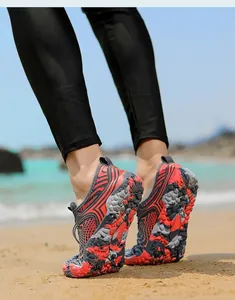 Macro shot of non-slip rubber outsole on quick-dry water shoes for beach and trekking