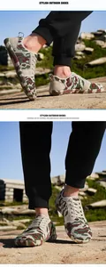 Detailansicht aus atmungsaktivem Camo-Strick und weicher Gummisohle für Outdoor-Schuhe